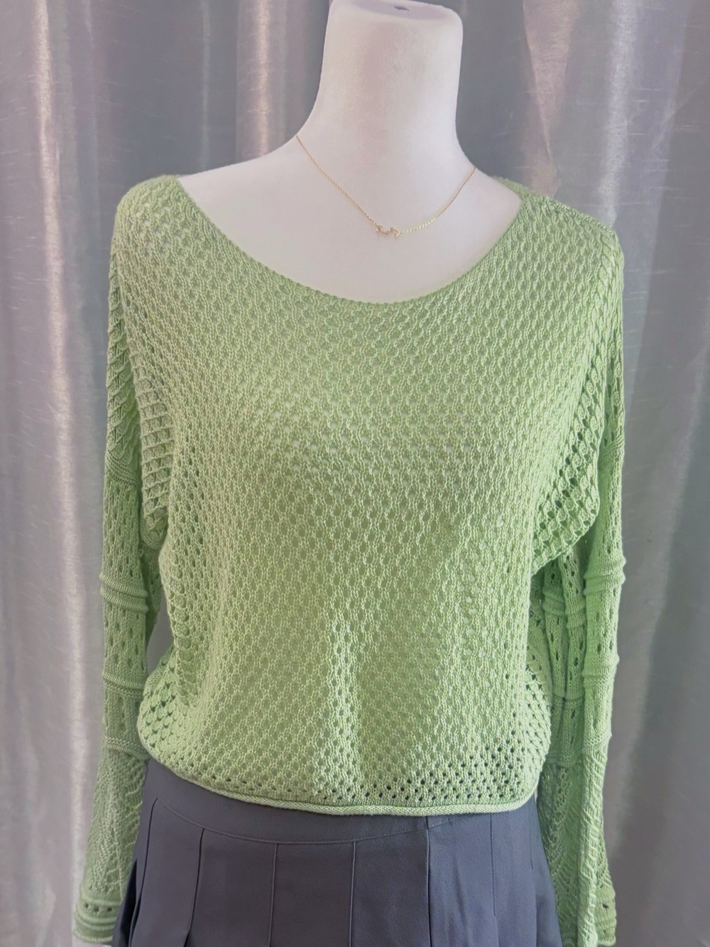 LC Lauren Conrad Mint Green Open-Knit Scoop Neck Sweater